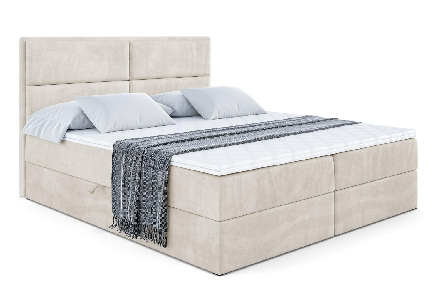 ALTDECOR AMERICKÁ postel s matrací H4 a roštem – AURA – 200 x 200 – H4 – ecru