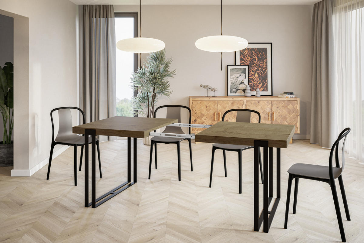 ESSZIMMERTISCH ROSA, ausziehbarer Tisch 180-280X90X77 cm, Farbe: LEFKAS, mit Metallbeinen in Farbe Schwarz - Dunkelbraun/Schwarz, Holzwerkstoff (180/90/77cm) - Alpi-Möbel