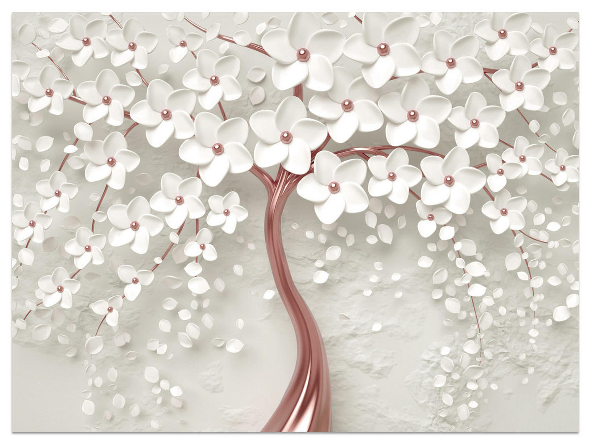 FOTOTAPETE für Schlafzimmer Perlmutt Blumen Abstract Baum 250x175 - Beige/Rosa, Papier (250/175cm) - Muralo