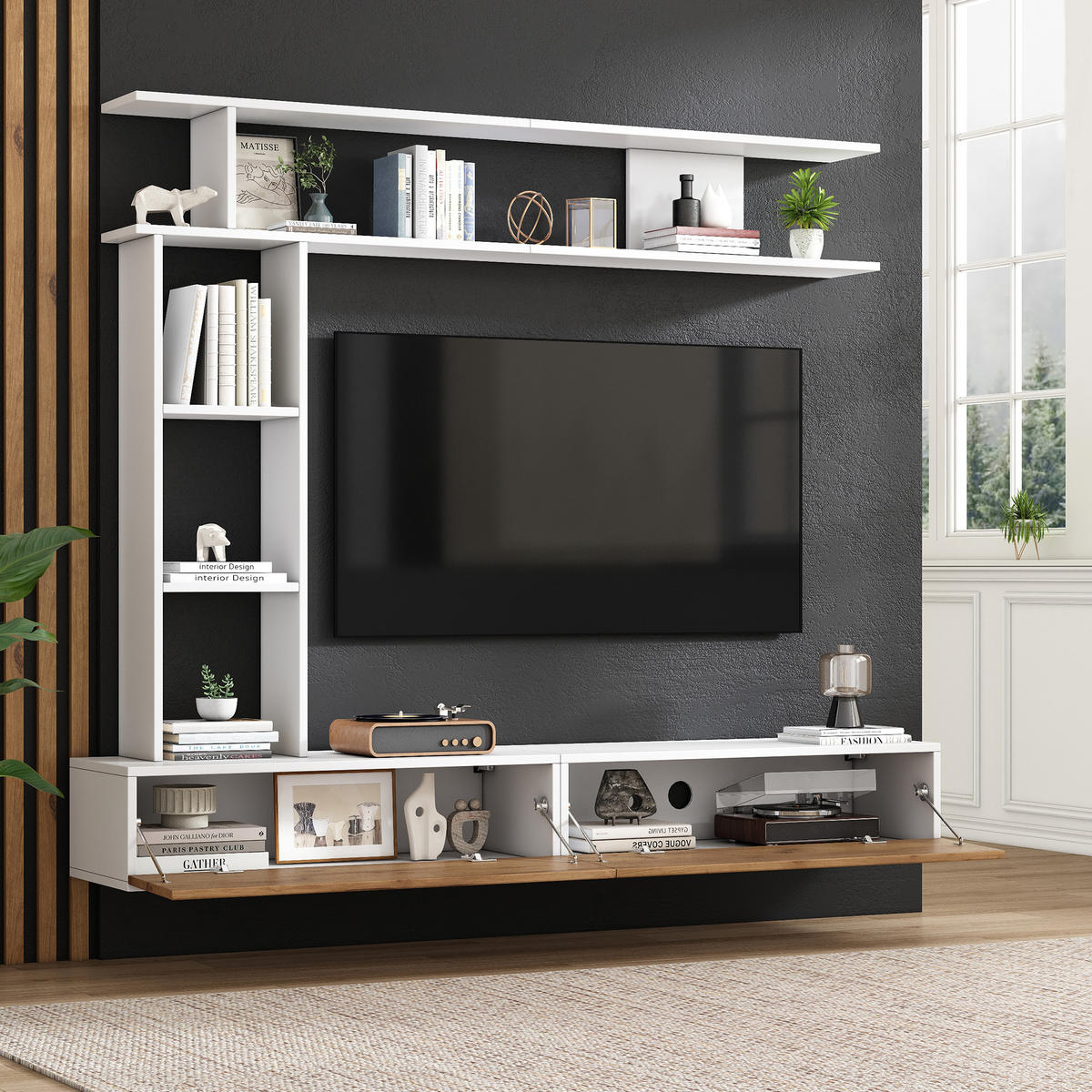 TV-SCHRANK hängend/stehend in Weiß/Eiche 180/35/22.5 cm - Eichefarben, Holzwerkstoff (180/22.5/35cm) - Redom