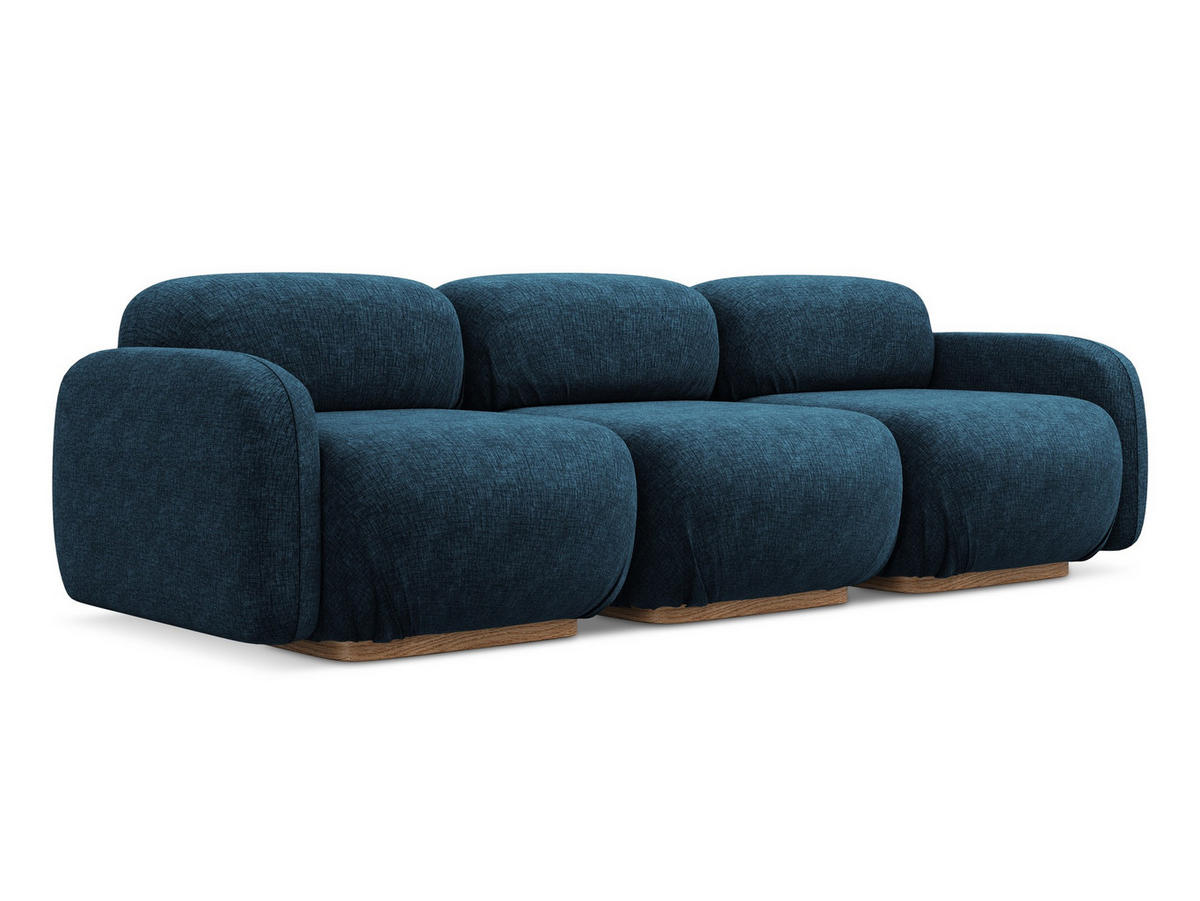 4-SITZER-SOFA Chenille Stoff Blau - Blau/Braun, Holz/Textil (270/73/95cm) - Makamii