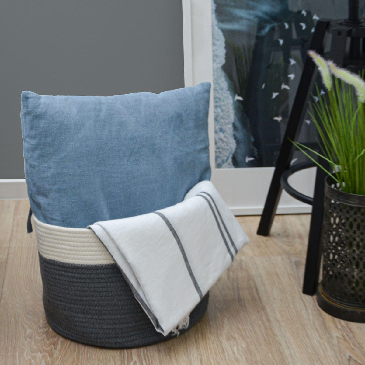 BAUMWOLL-WÄSCHEKORB 20 Liter Ø34x25 cm Grau - Grau, Textil (34/25/34cm) - Dunedesign