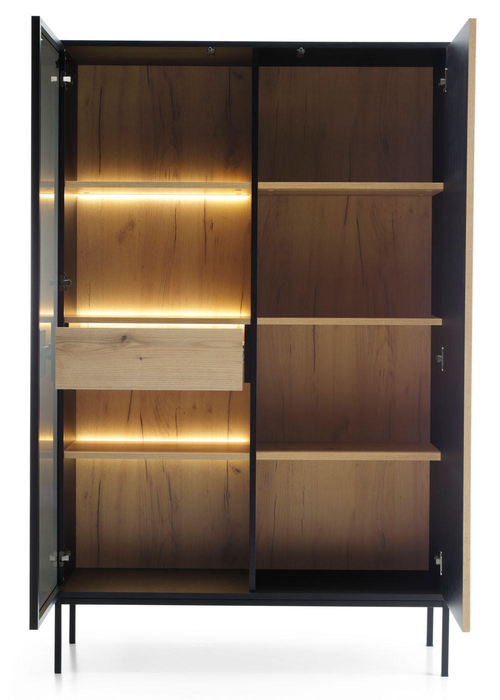 Thumbnail - Feldmann-Wohnen Vitrine, Schwarz, Holz, 6 Fächer, 1 Schubladen, Rechteckig, 104x166x39 cm, Wohnzimmer, Wohnwände, Vitrin...