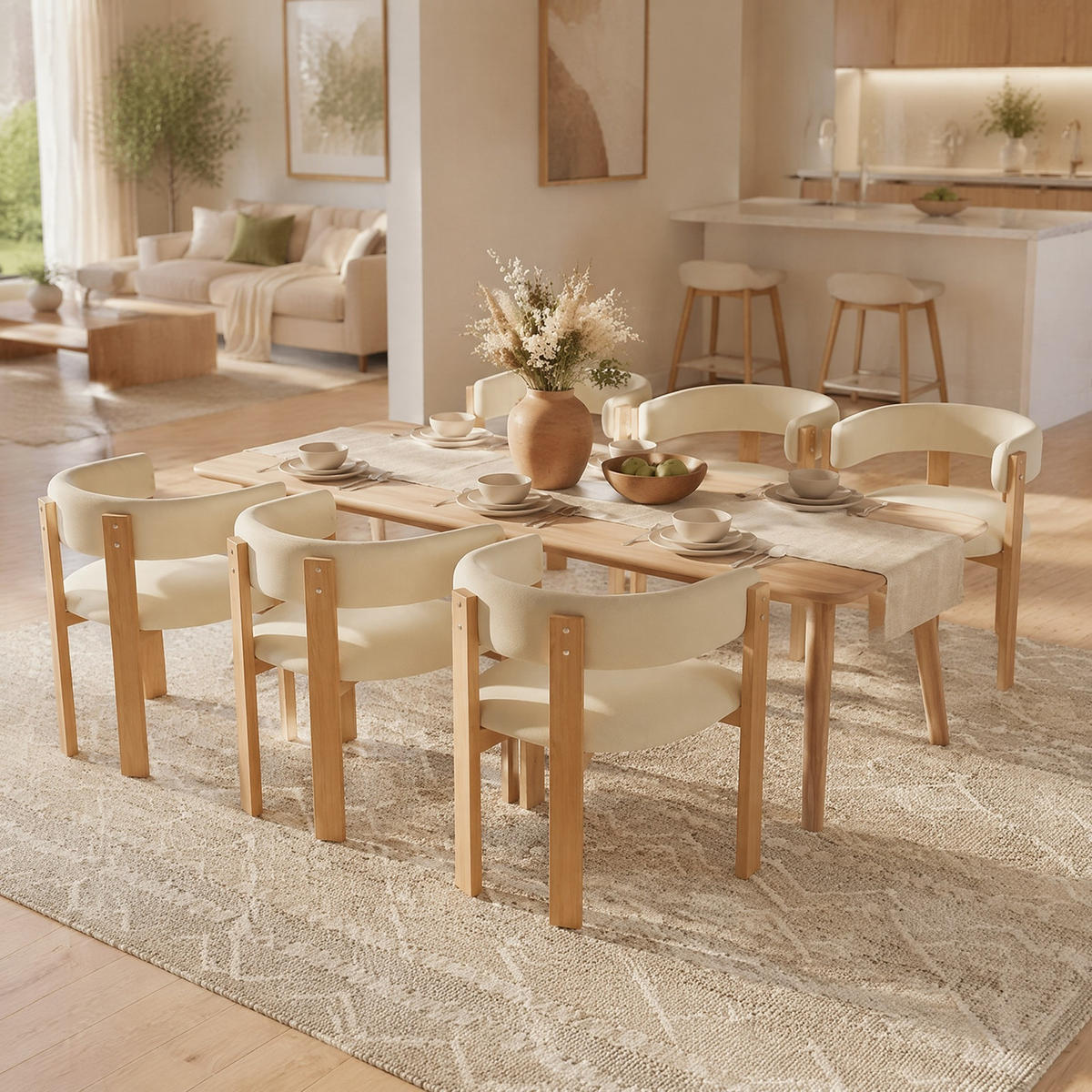 WOHNZIMMER STÜHLE mit Polsterung 6tlg Esszimmerstuhl Eisenbeine - Beige/Naturfarben, Textil (54.5/72.5/44cm) - EVRYAE