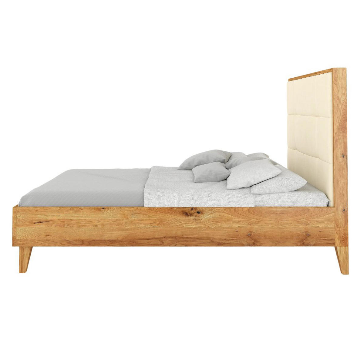 MASSIVHOLZBETT Frida, gepolstertes Kopfteil, Eiche - lackiert, Naturfarben/Ecru, 140x200 - Ecru/Eichefarben, Eichenholz/Holz (140/200cm) - Visby