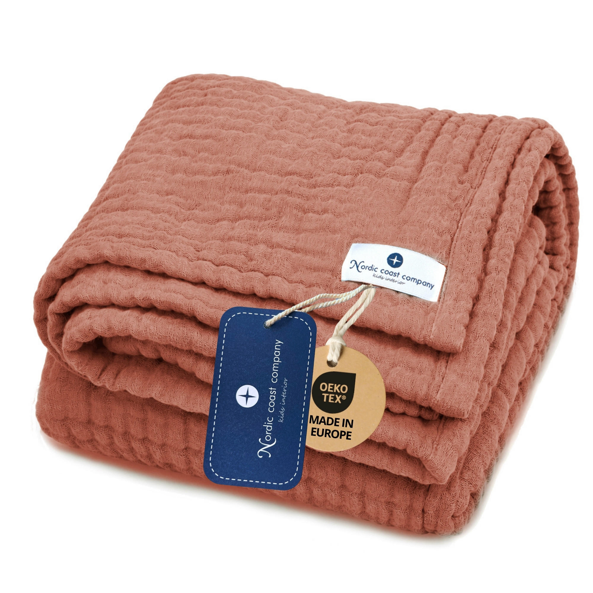 MUSSELINDECKE Kupfer Rot - Rotbraun, Textil (80/80cm) - nordic coast company