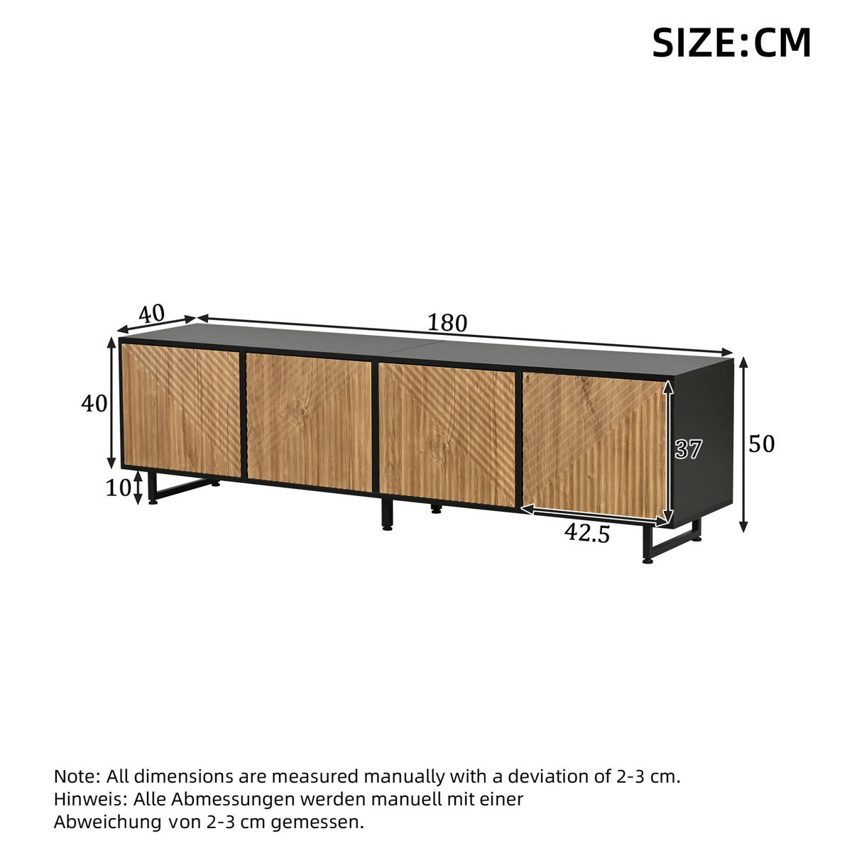 TV-ELEMENT mit 4 Türen 180 x 40 x 50 cm Naturholz Schwarz - Braun, Holzwerkstoff (40/50/180cm) - Beauniv