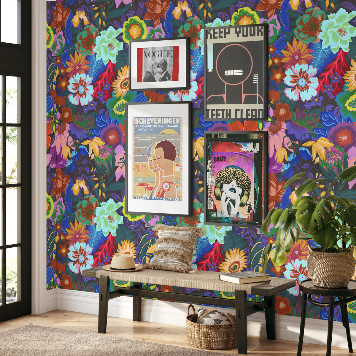 TAPETE Florale aus echtem Papier, 200x280cm, 8 Bögen - Multicolor, Papier (200/280cm) - WALLPAPERS4BEGINNERS