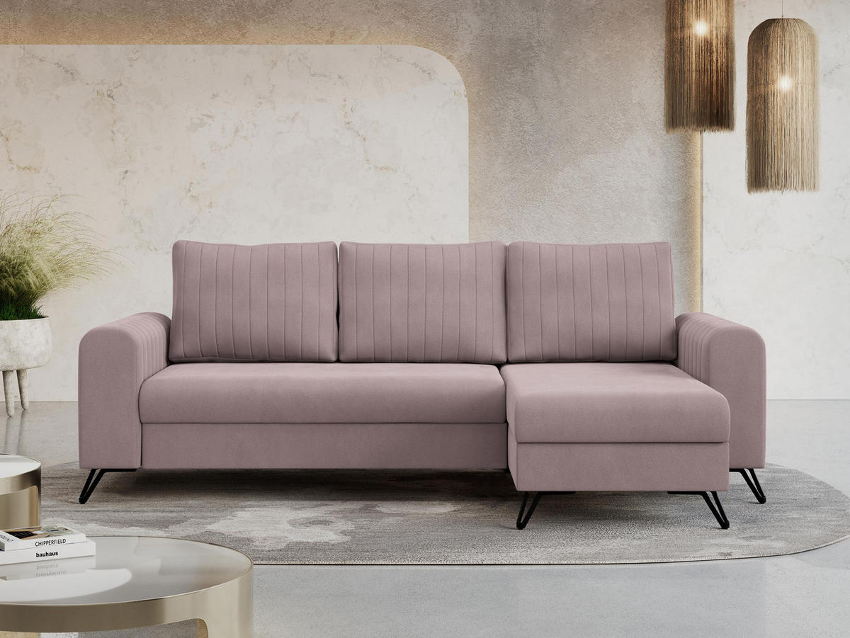 ECKSOFA Axel Samt Rosa - Schwarz/Rosa, Textil/Metall (242/140cm) - MKS