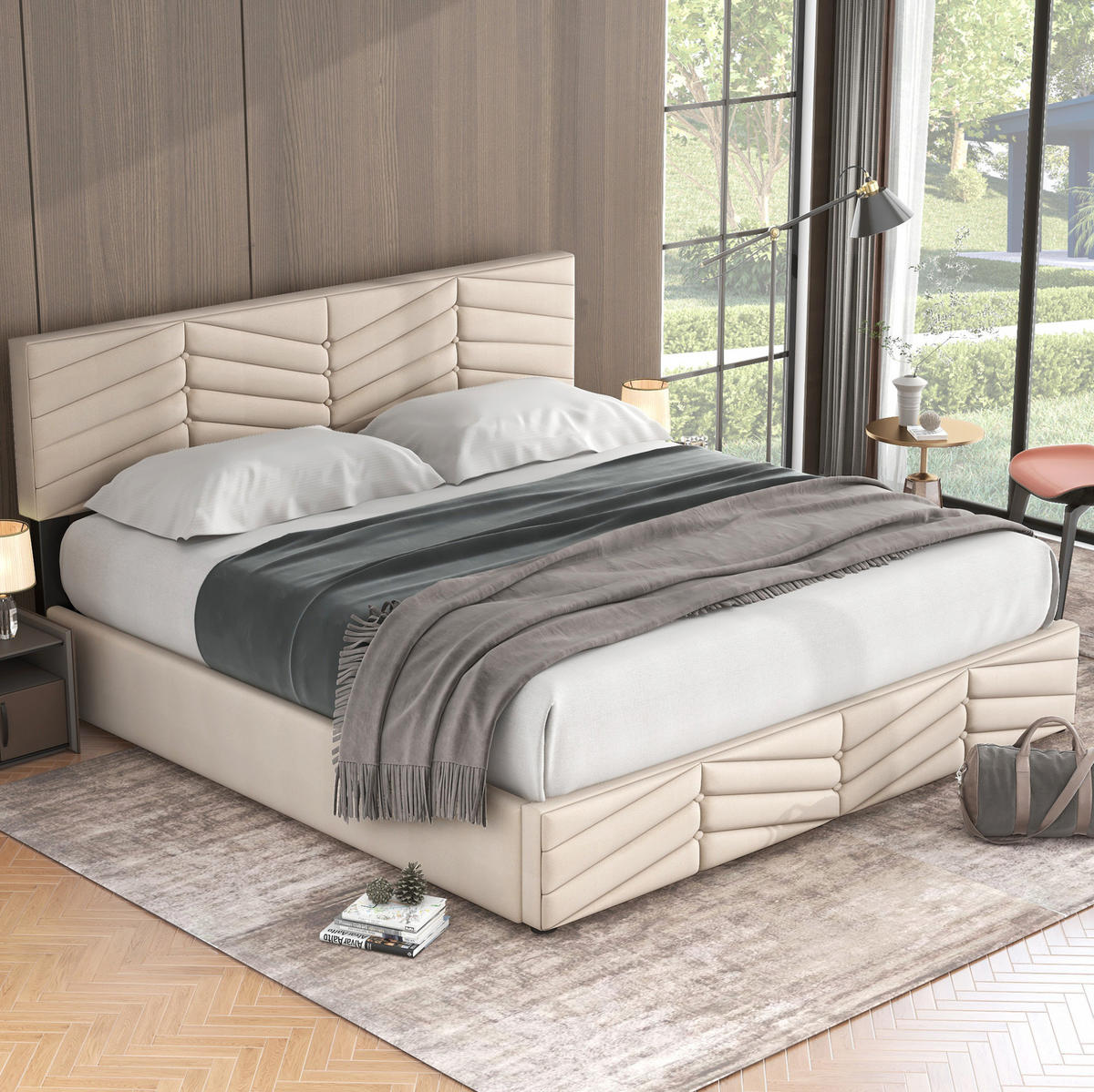 POLSTERBETT mit Bettkasten 180x200 cm Samt Beige - Beige, Metall (180/200cm) - Meubliv