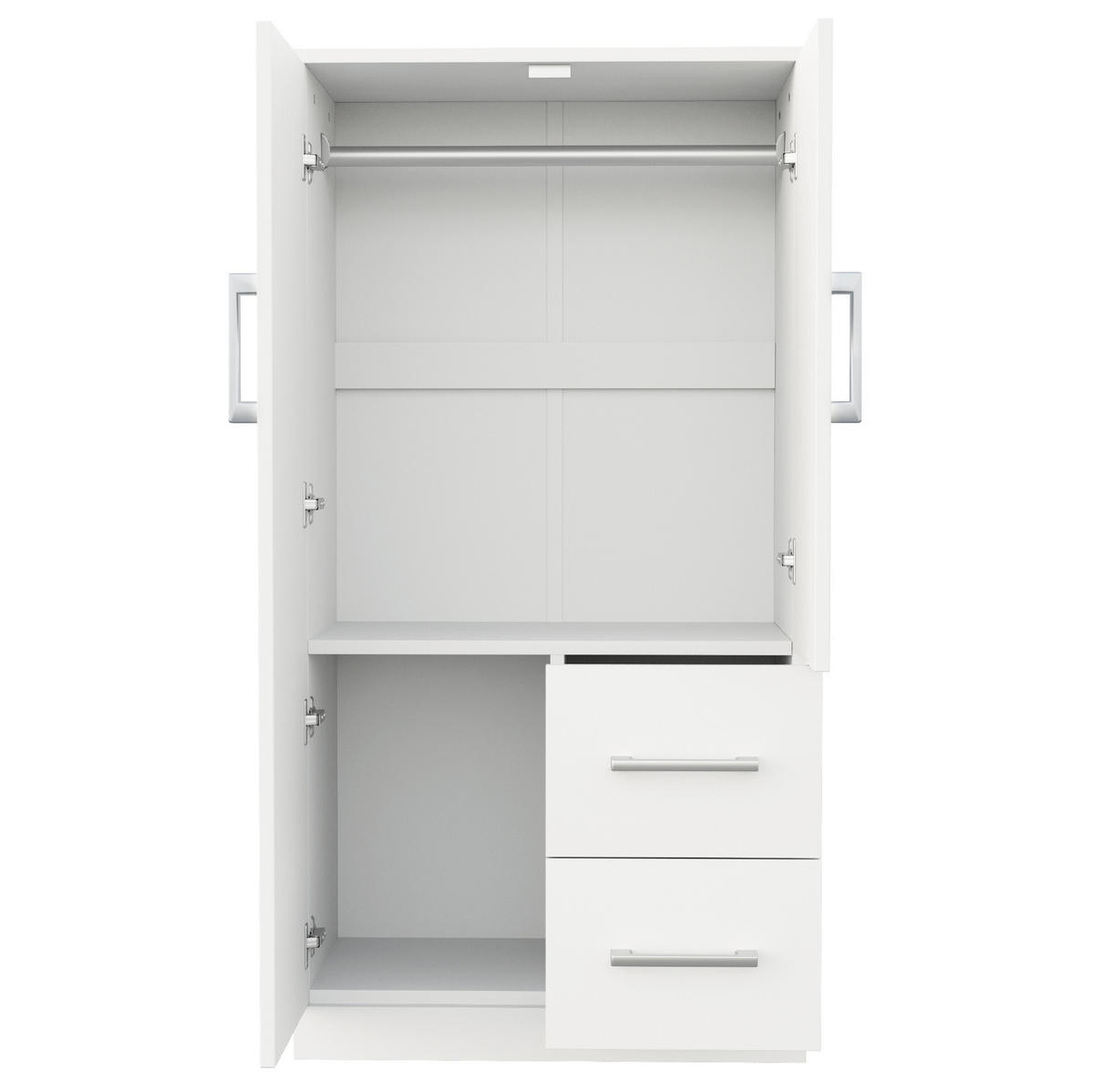 KLEIDERSCHRANK 70/40/135 cm Weiß/Naturholz aus Holz mit Doppeltüren und 2 Schubladen - Weiß, Holz (70/135/40cm) - OKWISH
