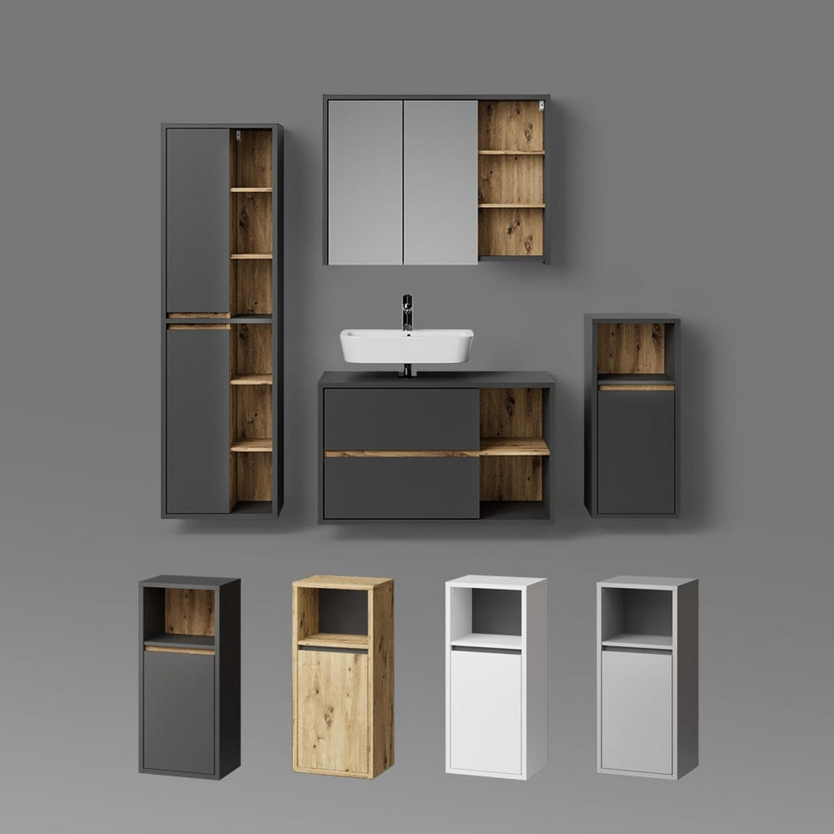 BADSPIEGELSCHRANK Vomano Eiche/Anthrazit 100 x 75 cm - Eichefarben/Anthrazit, Holzwerkstoff (100/75/18cm) - Livinity®