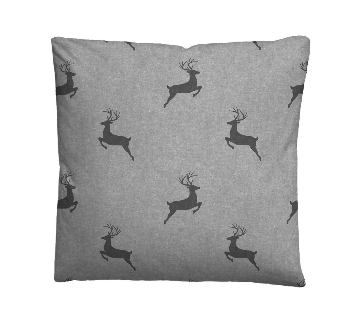BETTWÄSCHE-GARNITUR Melange Hirsch Klein sturmgrau, 155x220 cm + 80x80 cm - Grau, Textil (155/220cm) - biberna