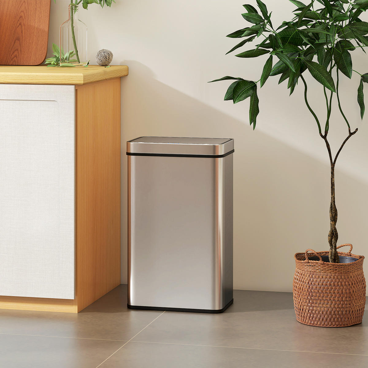 MÜLLEIMER mit Sensor 60L Edelstahl Leiser Automatischer Abfalleimer Silber - Silberfarben, Metall (27/66/39cm) - HOMCOM