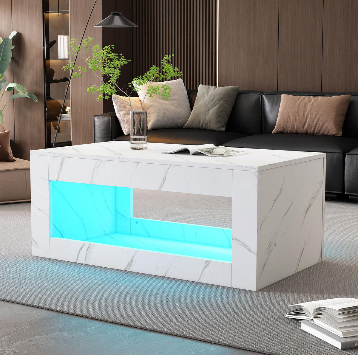 COUCHTISCH 100/50/50 cm Weiß aus Spanplatte mit LED-Beleuchtung - Weiß, Holzwerkstoff (100/50/50cm) - OKMYHOME
