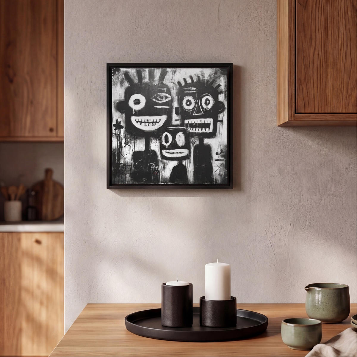 LEINWAND Bilder mit Rahmen - Malerei - Figuren - Schwarz - Abstrakt - 20x20 - Schwarz, Textil (20/20cm) - MuchoWow