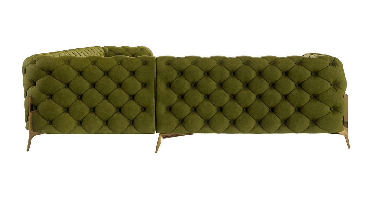 ECKSOFA Chesterfield Lexi Olive Samt, langer Schenkel rechts - Goldfarben/Olivgrün, Holz/Textil (323/264cm) - S-Style Möbel