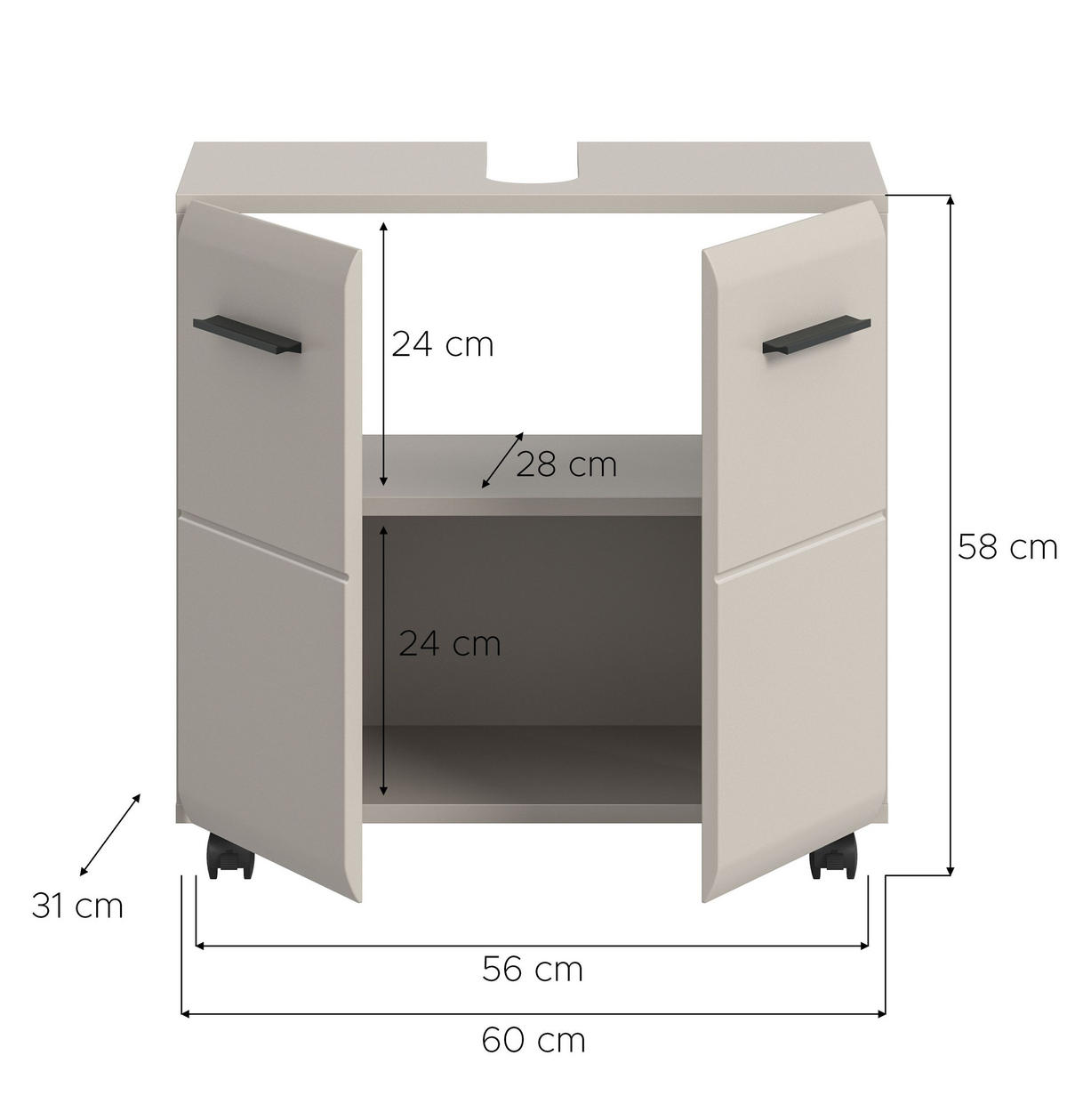 WASCHBECKENUNTERSCHRANK Alba (B/H/T: ca. 60/58/30 cm) in Kaschmir/Kaschmir matt - Kaschmir, Holzwerkstoff (60/58/30cm)