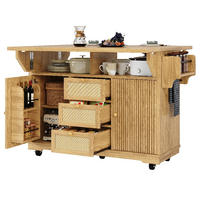 KÜCHENINSEL ausklappbar in Naturbraun mit Rattan, 142,5/80/95 cm - Naturfarben, Kunststoff (80/95/142.5cm) - Rolipo