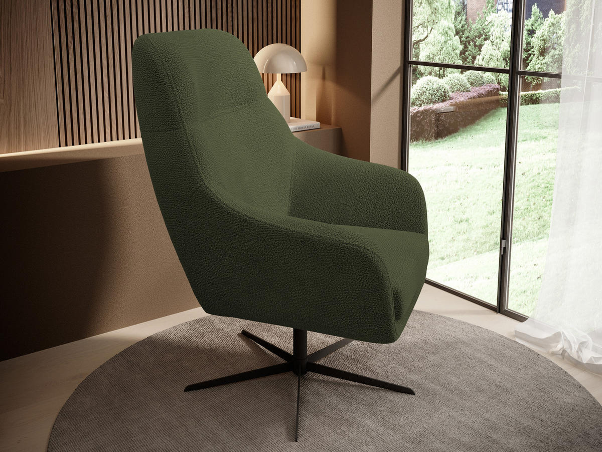RELAXSESSEL Collection Drehstuhl CUBO – komfortabel, drehbar, modernes Design, 76x97x76 cm, Farbe - Schwarz/Grün, Holz/Textil (76/97/76cm) - DomoHome