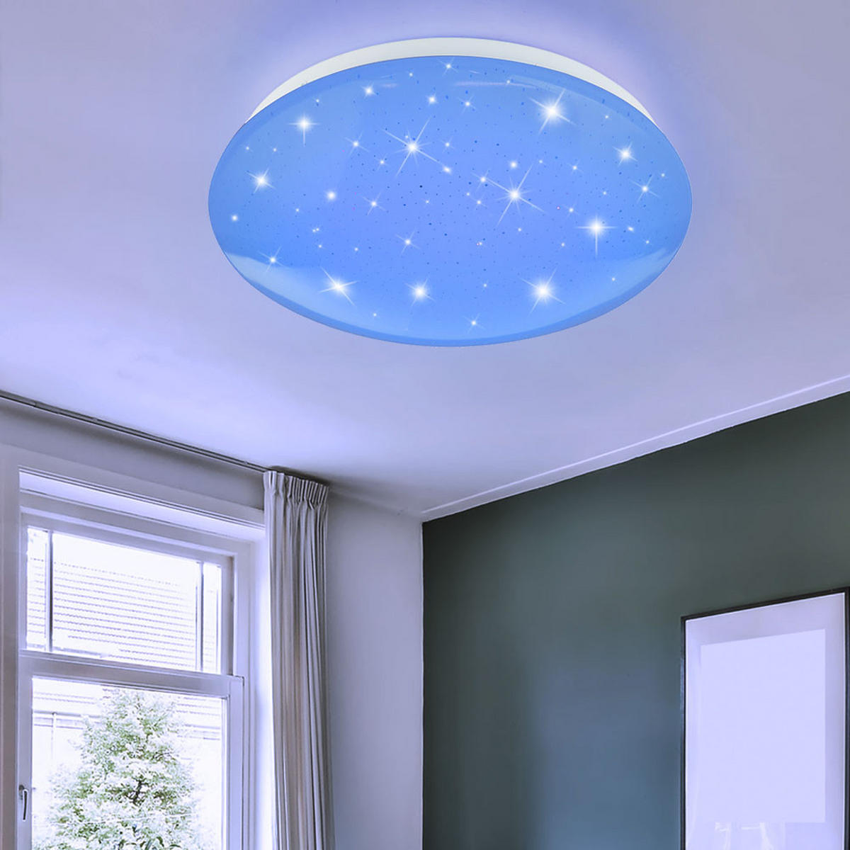 LED DECKENLEUCHTE Weiß RGB mit Sternen Effekt - Weiß, Metall (29/29/9cm) - Globo Lighting