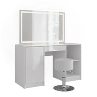 SCHMINKTISCH Sherry Weiß/Weiß Hochglanz 128.2 cm mit LED-Spiegel und Hocker - Weiß Hochglanz, Holzwerkstoff (128.2/76/50.1cm) - Vicco