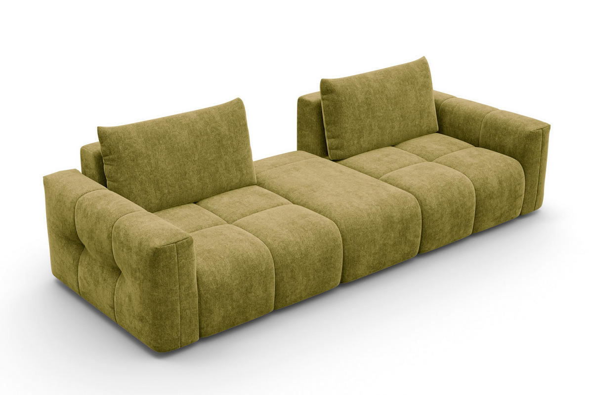 SOFA VERONA 4-Sitzer, Khaki - Schwarz/Grün, Holz/Textil (282/83/110cm) - Courtois Laville