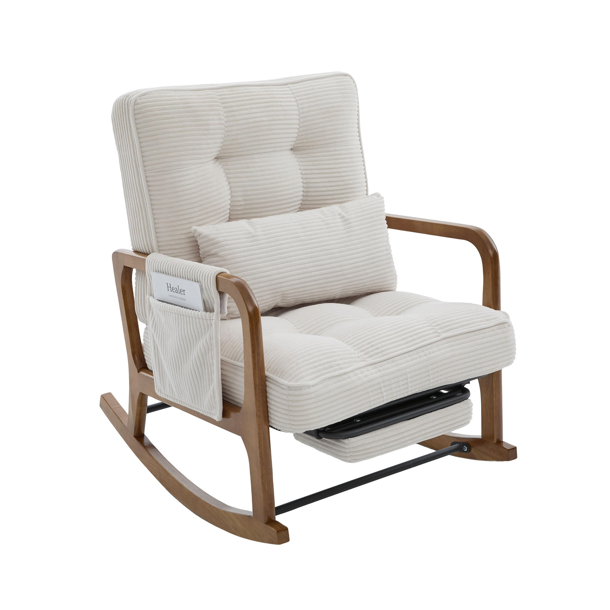 SCHAUKELSTUHL Beige Cord mit Fußstütze, Seitentaschen und verstellbarer Lehne - Beige, Textil (80/92/70cm) - Oxeza