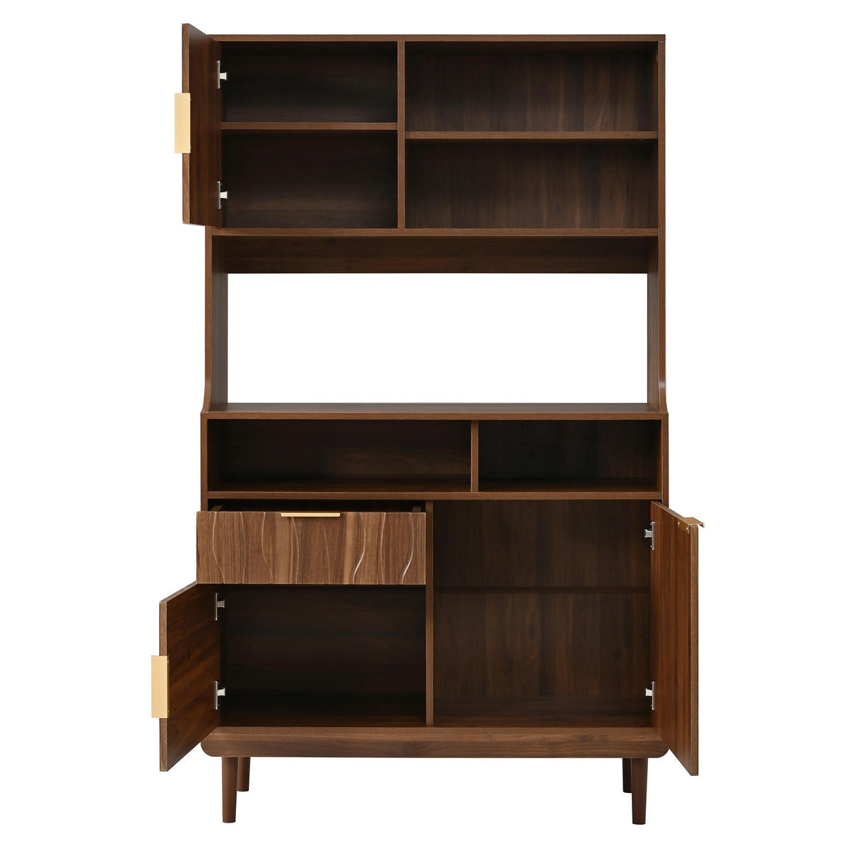 KÜCHENSCHRANK Walnuss mit Wellenstruktur, offenen Regalen & Schublade - Walnussfarben, Holzwerkstoff (100/170/32cm) - Urban Meuble