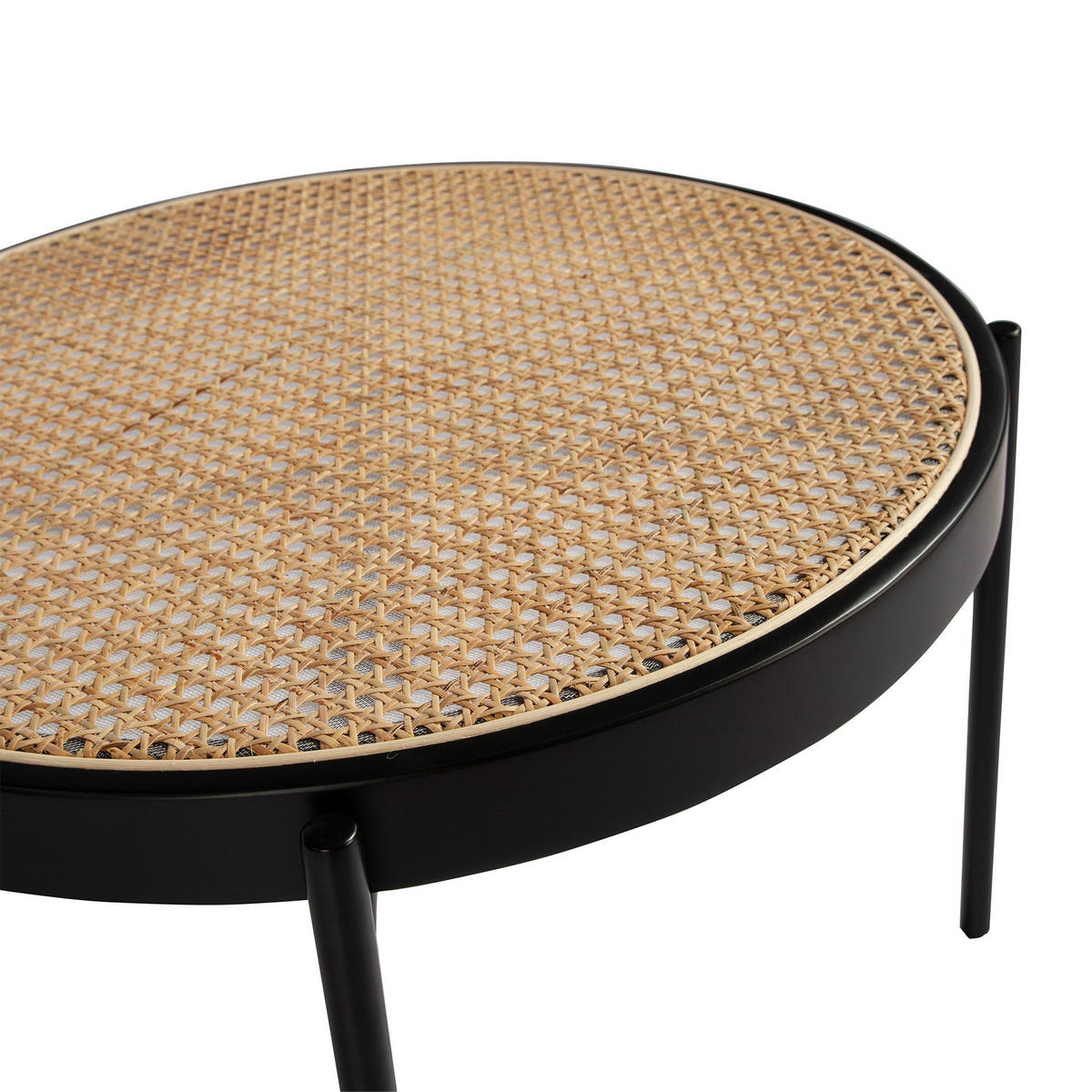 COUCHTISCH Runder Couchtisch aus Rattan, schwarzem Holz und schwarzem Stahl Ø66/40 cm - Schwarz/Naturfarben, Naturmaterialen/Holzwerkstoff (66/66/40cm) - ANGEL CERDA