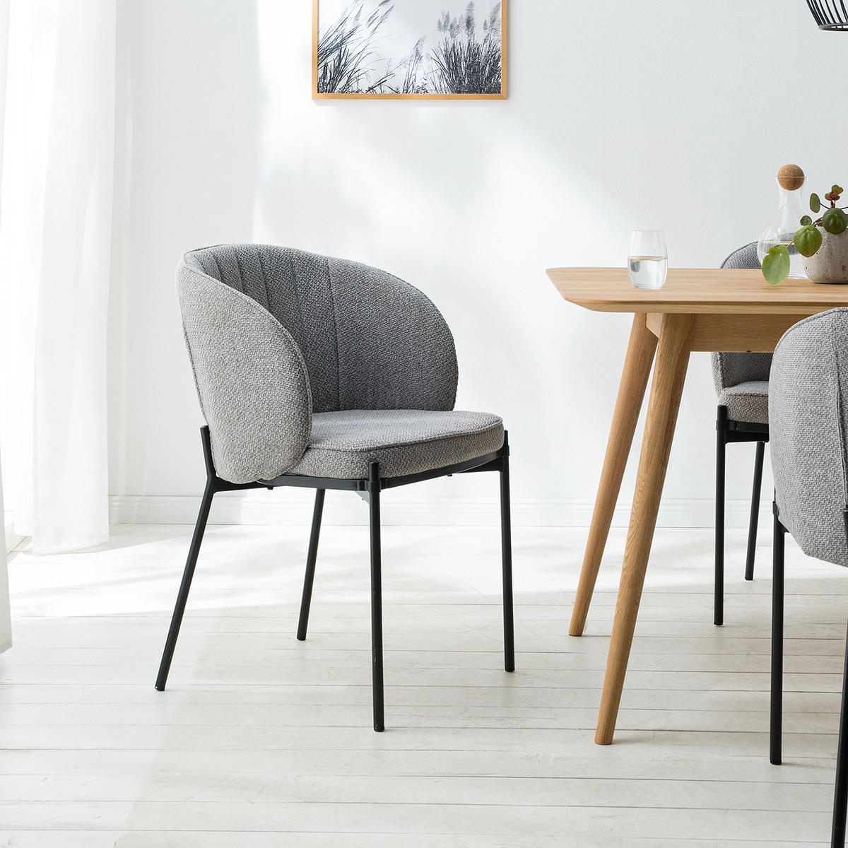 ARMLEHNENSTUHL - Webstoff / Stahl - Greige/Schwarz, Textil (56/81/57cm) - home24