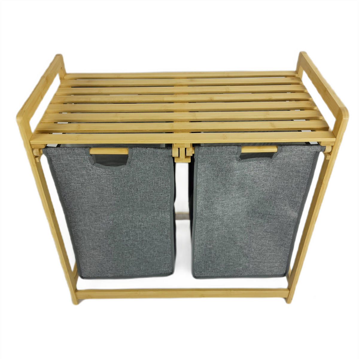 WÄSCHEKORB Bambus Textil Dunkelgrau Naturfarben 2 Kammern 70x35x68 cm - Dunkelgrau/Naturfarben, Holz/Textil (70/68/36.5cm) - Begryf