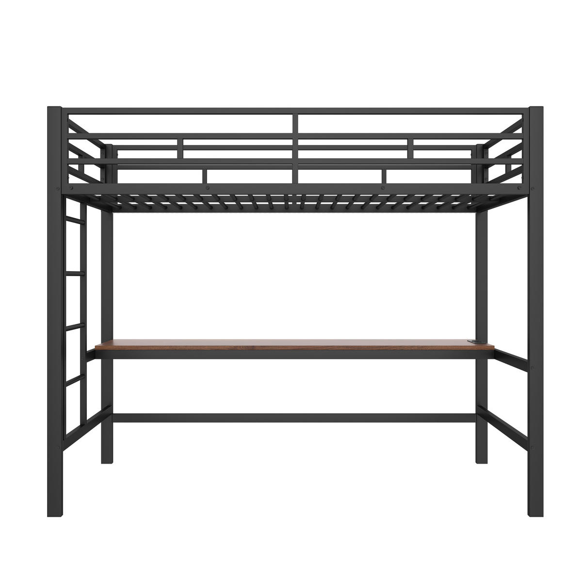 HOCHBETT 90/200 cm Schwarz mit LED-Beleuchtung Schreibtisch mit USB- und Type-C-Anschlüssen - Schwarz, Metall (90/200cm) - OKWISH
