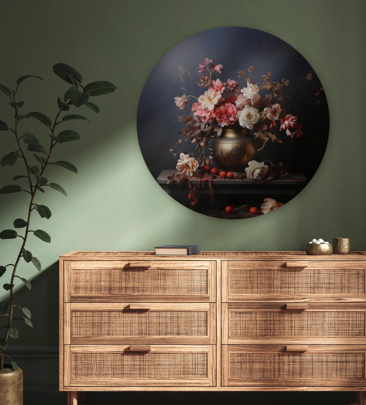 WANDBILD Stilleben - Blumen - Rosen - Blumenstrauß - Vase 90x90 cm - Dunkelbraun, Kunststoff (90/90cm) - MuchoWow
