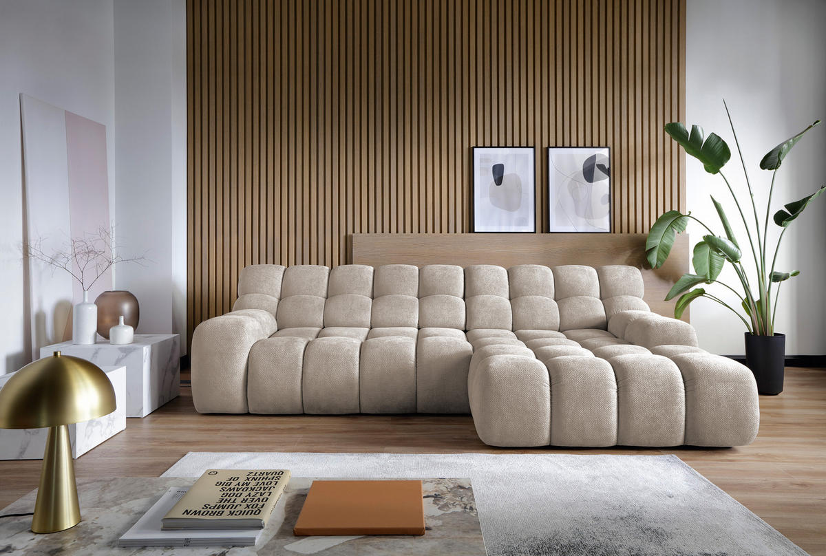ECKSOFA CAMPILE mit elektrisch verschiebbarem Sitz, Grau, Rechts - Hellbraun, Holz/Textil (288/119cm) - DomoHome