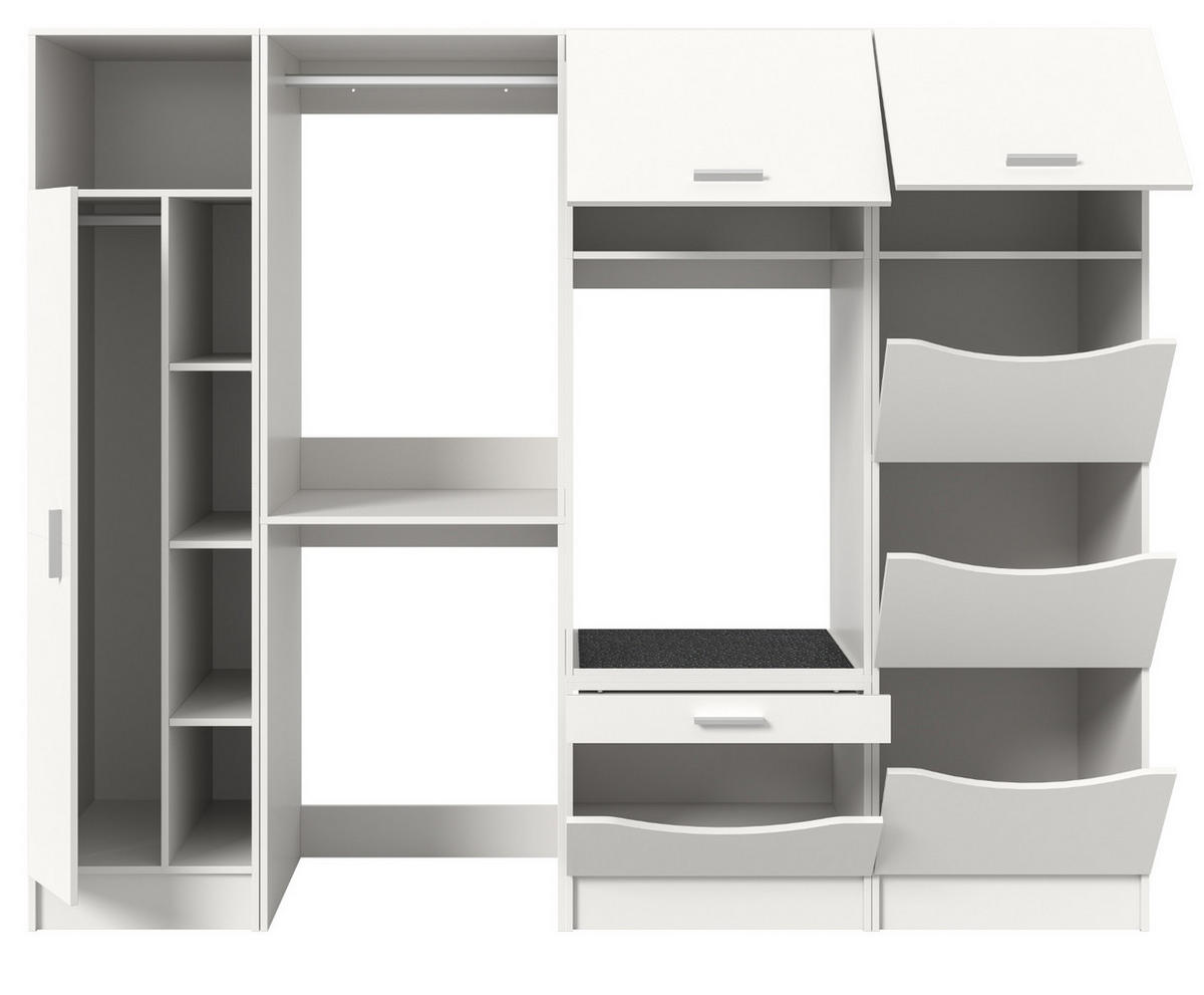 WASCHMASCHINENSCHRANK weiß Set 4-teilig 242 cm, Waschmaschinenumbau XXXL mit viel Stauraum - Silberfarben/Weiß, Glas/Holzwerkstoff (242/196/68cm) - Inn.Furn
