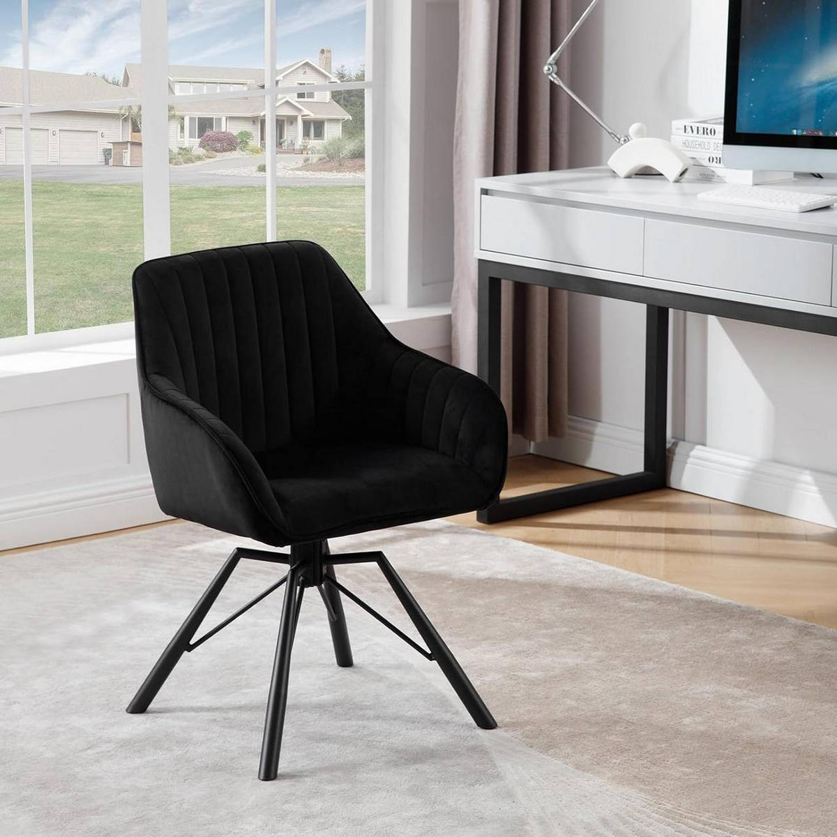 ESSZIMMERSTUHL drehbar, Samt Sessel, Schwarz - Schwarz, Textil/Metall (57/83.5/53cm) - Woltu