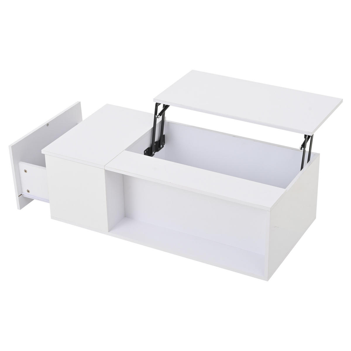 COUCHTISCH, höhenverstellbar mit hydraulischem Hub, Stauraum & LED-Bluetooth, Weiß Hochglanz, 100/50/40 cm,Weiß - Weiß, Holzwerkstoff (50/100/40cm) - Redom