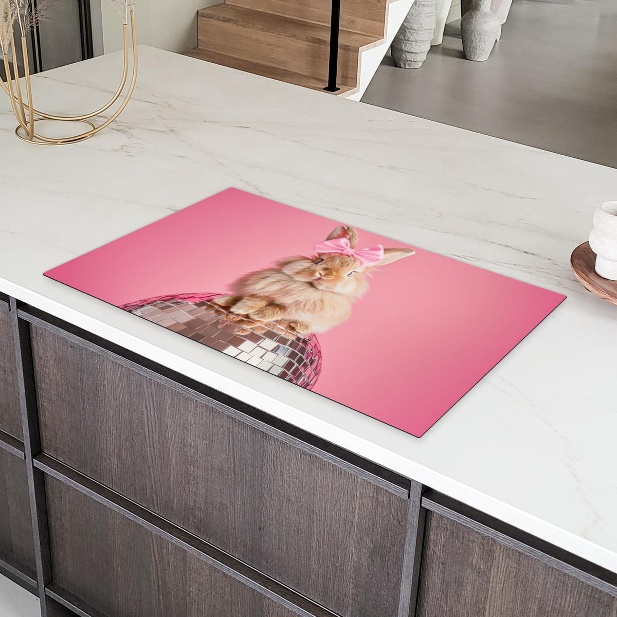 HERDABDECKPLATTE Schleife - Discoball - Kaninchen Induktionsschutz 91.6x52.7 cm - Pink, Kunststoff (91.6/52.7/0.2cm) - MuchoWow