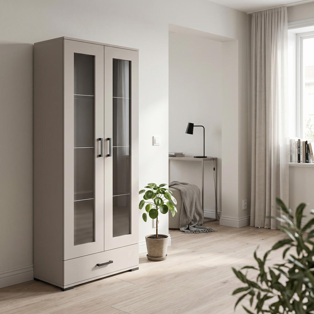 VITRINENSCHRANK ALBANO 186 x 80 cm Kaschmir - Kaschmir, Holzwerkstoff (80/186/40cm) - MASSENO