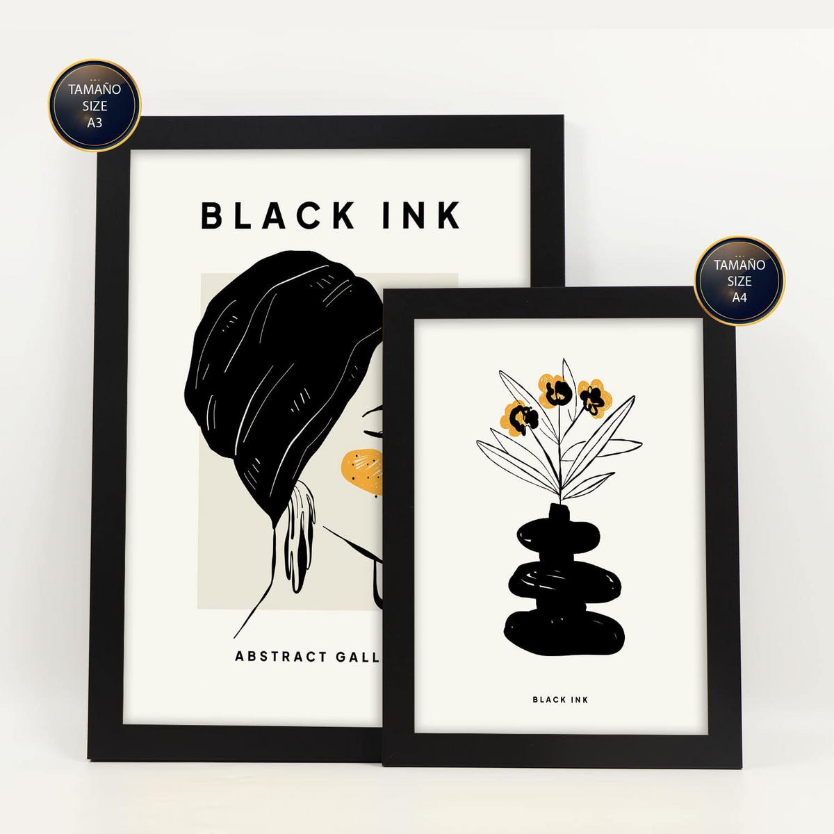 POSTER Set Mit 6 In Schwarzer Tinte Natürlich Künstlerische Und Abstrakte Drucke Für Innenarchitektur A3 & A4 Schwarzer Rahmen - Schwarz, Papier (29/3cm) - Nacnic