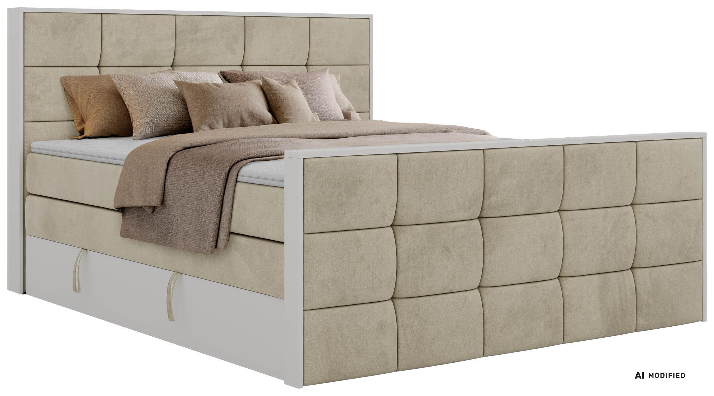 BOXSPRINGBETT ALVIT KING DUO 200/200 - Beige Velvet - Topper T25 - H3 - Beige/Schwarz, Kunststoff/Textil (200/200cm) - MKS