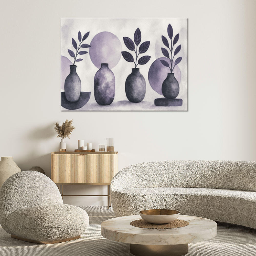 LEINWANDBILD Vasen Blätter Aquarell Violett 90x60cm - Lila, Textil (90/60cm) - Feeby