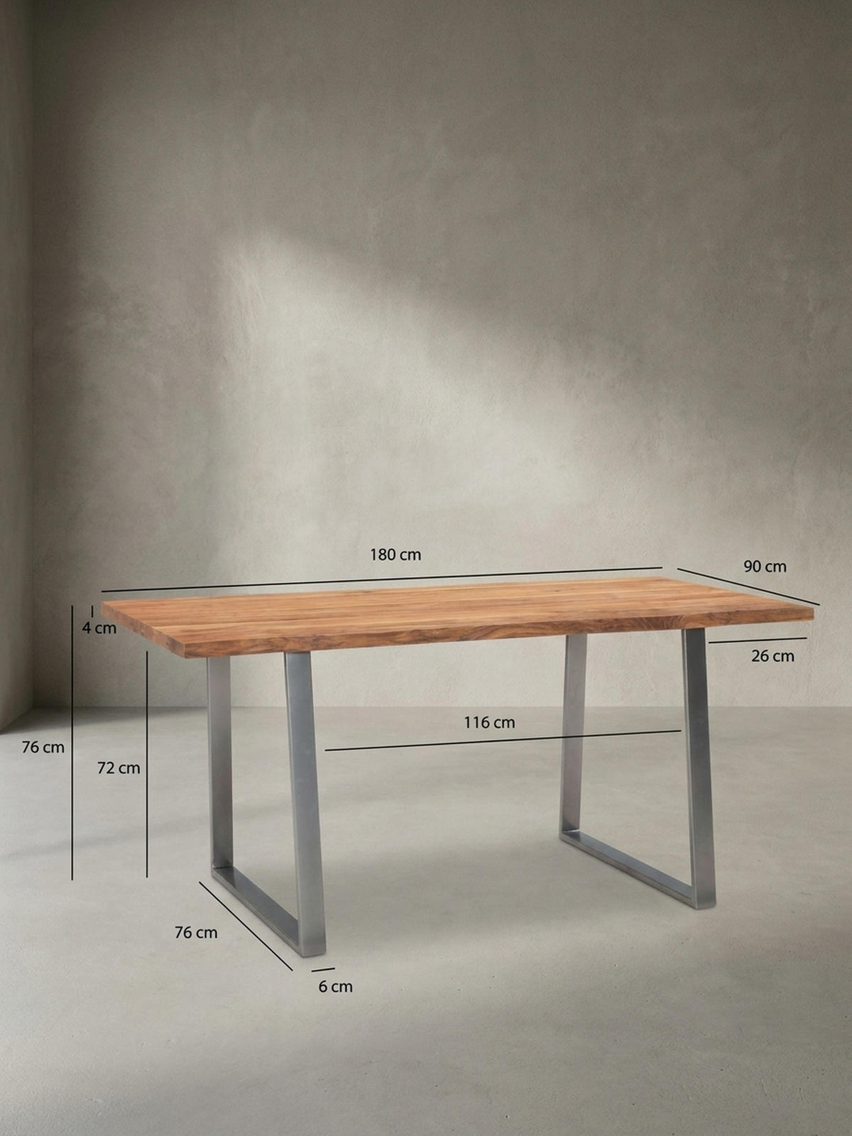 ESSTISCH Massivholz Baumkante Metallgestell Handgefertigt TARN, Goldbraun-Chrom 180x90x76 cm - Chromfarben/Braun, Holz/Metall (90/180/76cm) - KADIMA DESIGN