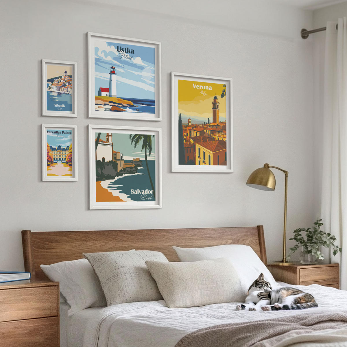 WANDBILDER 5er-Set - 50x50 cm & 20x30 cm & 40x60 cm Weißer Rahmen - Europäische Städte in farbigen Illustrationen - Weiß, Kunststoff (40/60cm) - ArtPrintCave