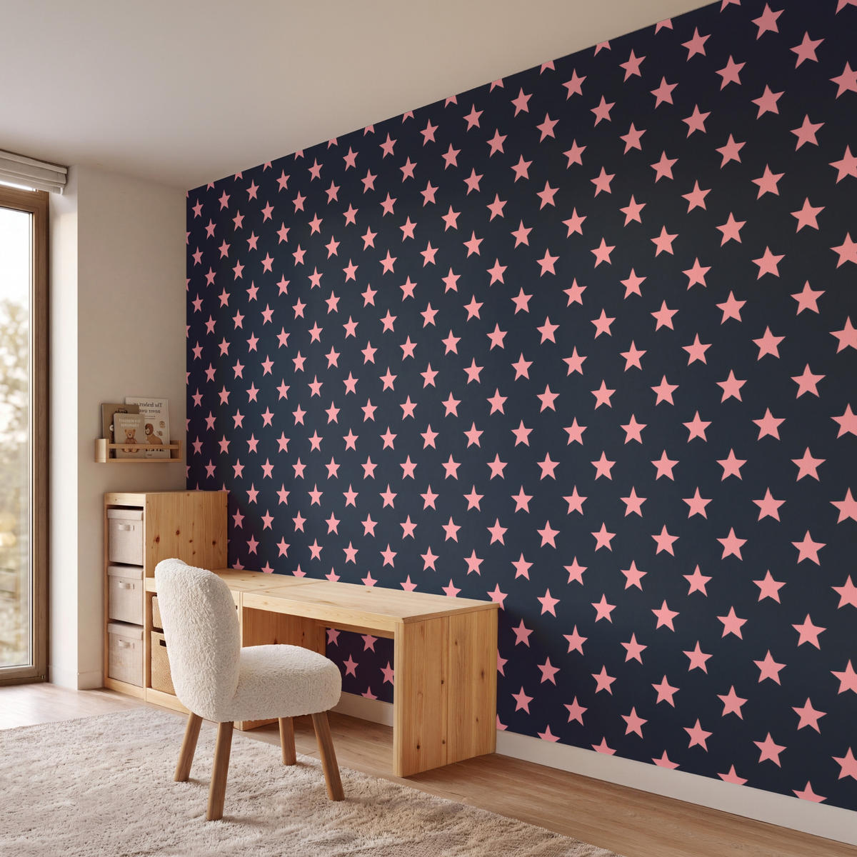 KINDERTAPETE - Muster - Sterne - Rosa - 400x260 cm - Anthrazit, Papier (400/260cm) - OnlyWow