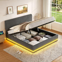 POLSTERBETT 180x200 cm LED USB Stauraum grau - Dunkelgrau, Textil (180/200cm) - LEBENLANG