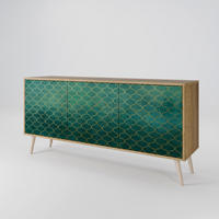SIDEBOARD TESSELATED GREENERY, Eicheneffekt, 164,5x42x77,5 cm, 3 Türen - Eichefarben/Buchefarben, Holzwerkstoff/Buchenholz (164.5/77.5/42cm) - SpaceRebels