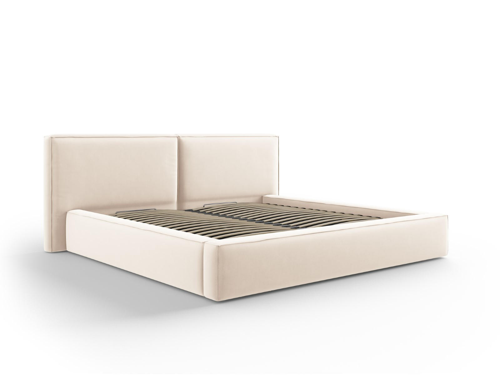 BETT mit Bettkasten und Kopfteil Jodie aus Samt leichtes beige 200x200cm - Beige, Textil (200/200cm) - Micadoni
