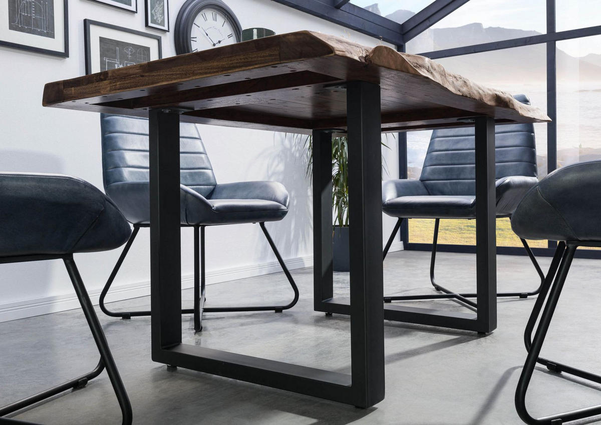 BAUMTISCH Sheesham 140x90x77 grau gebeizt / U-Beine anthrazit matt FREEFORM 5 - Anthrazit/Grau, Holz (140/90/77cm) - Massivmoebel24